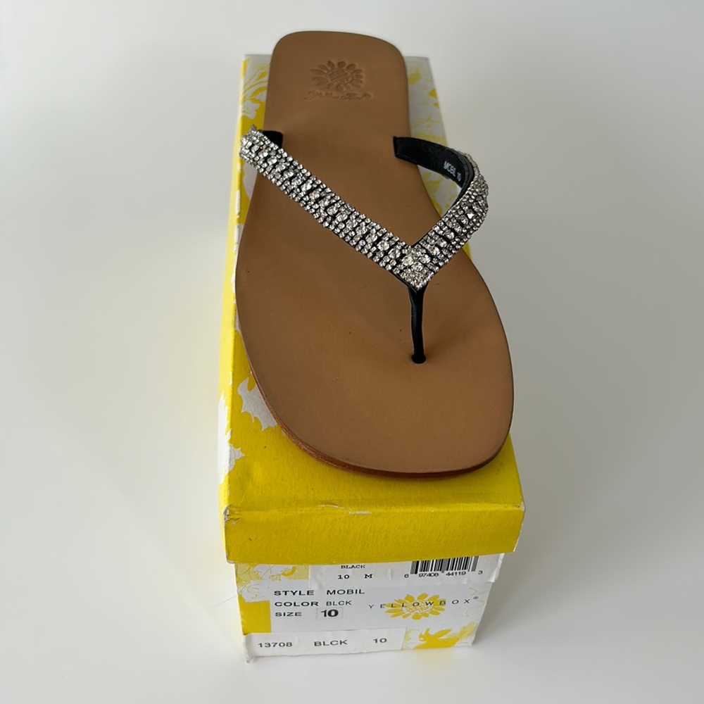 Yellow Box Mobil Black Embellished Flip Flop Sandals Sz 10